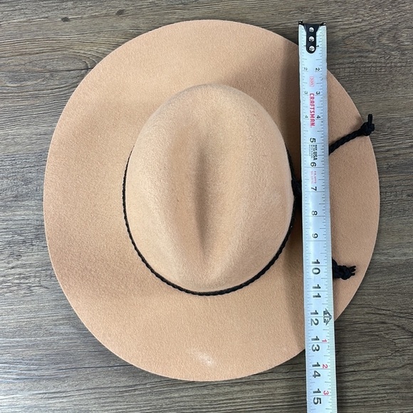 World Matket Women’s Felted Wool Brimmed Boho Tan Light Camel Hat with Tie - Picture 9 of 11